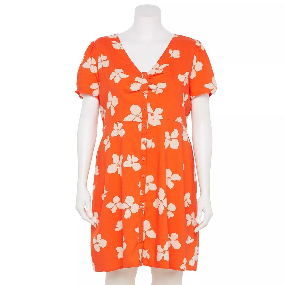 SO Orange White Floral V-neck Short Sleeve Dress Size XXL Vacation Cruise Wear